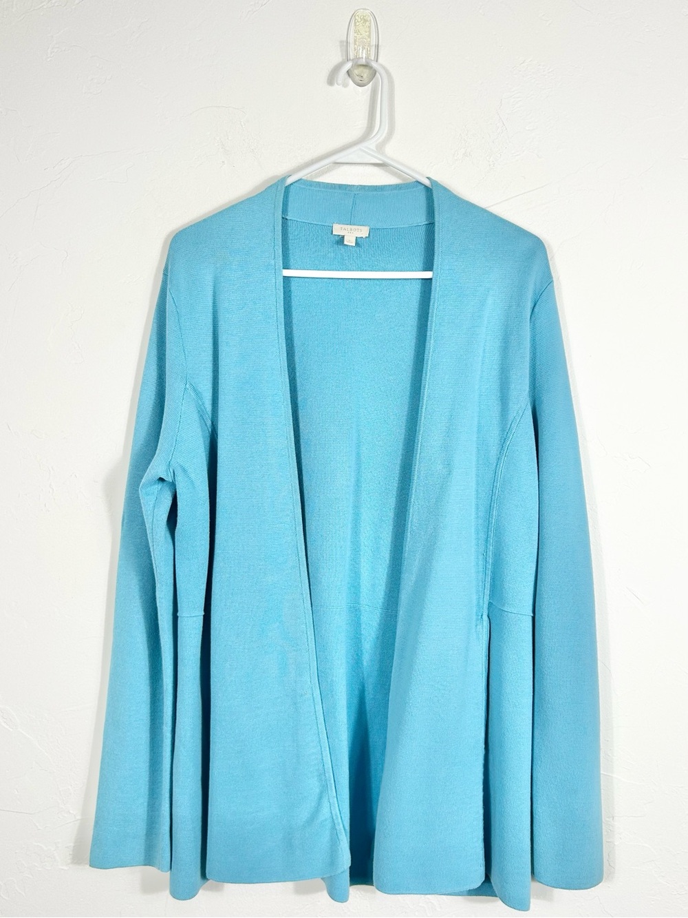 Talbots Turquoise Aqua Blue Open Front Cardigan Sweater Size S Long Sleeve